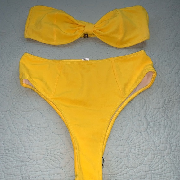 Modagal Yellow Bow High Waist Bikini XL - Picture 3 of 5